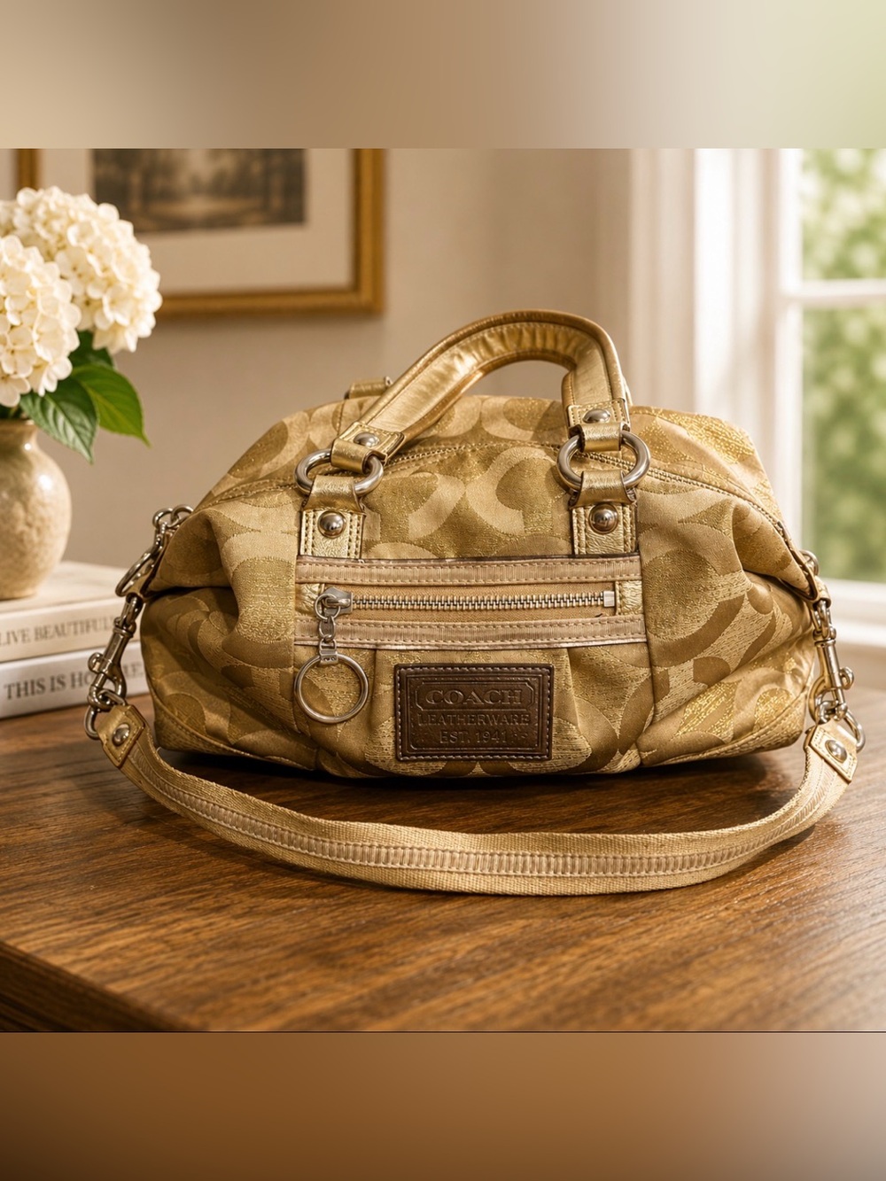Coach Gold and Tan poppy Crossbody/shoulder bag 15863